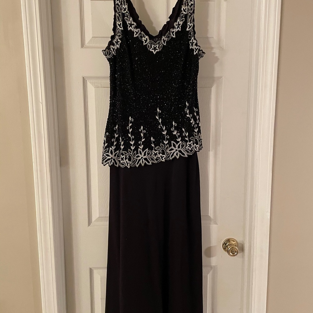 JKARA beaded/chiffon full length evening dress